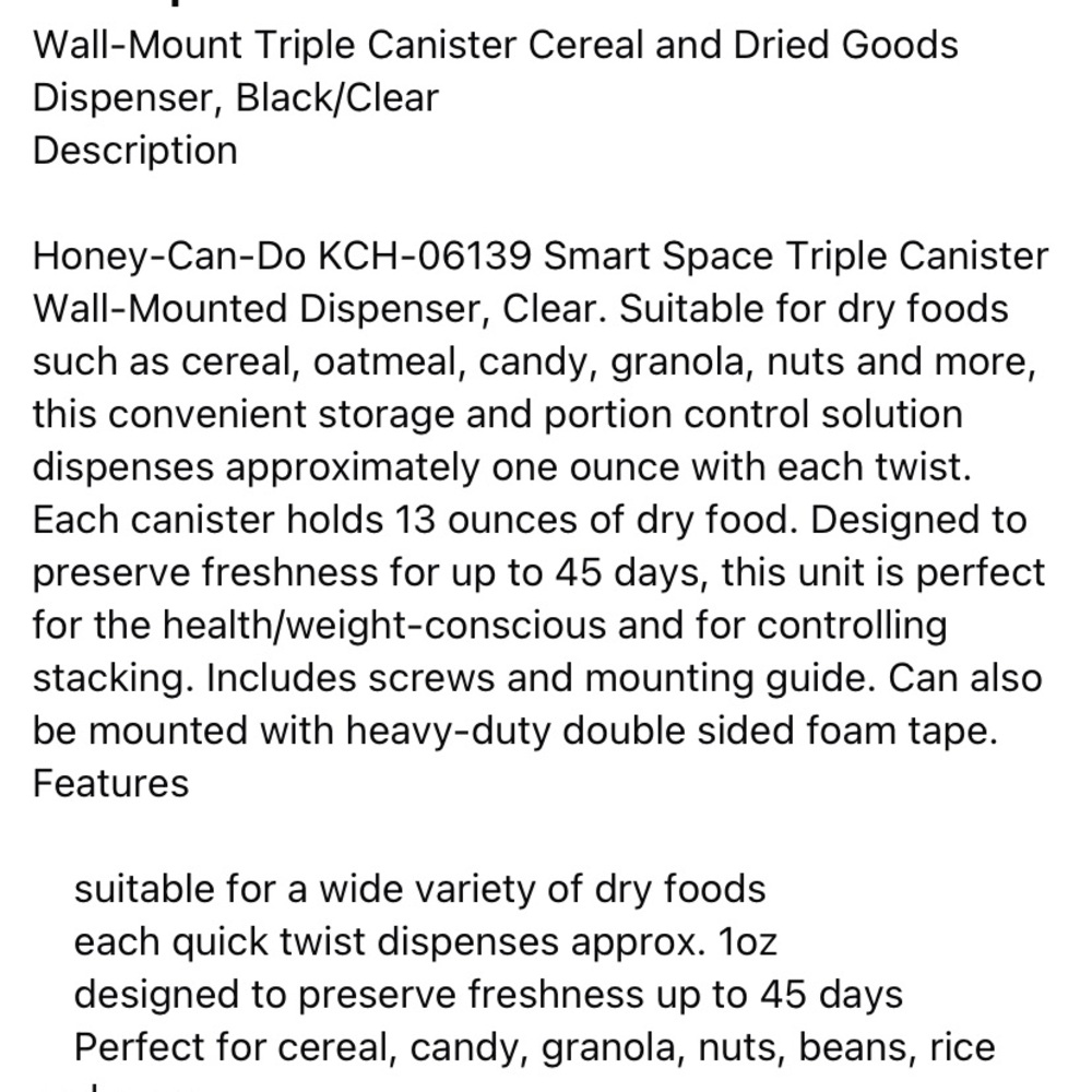 NWT SmartSpace Wall Mount Triple Dry Food Dispenser - Picture 6 of 6